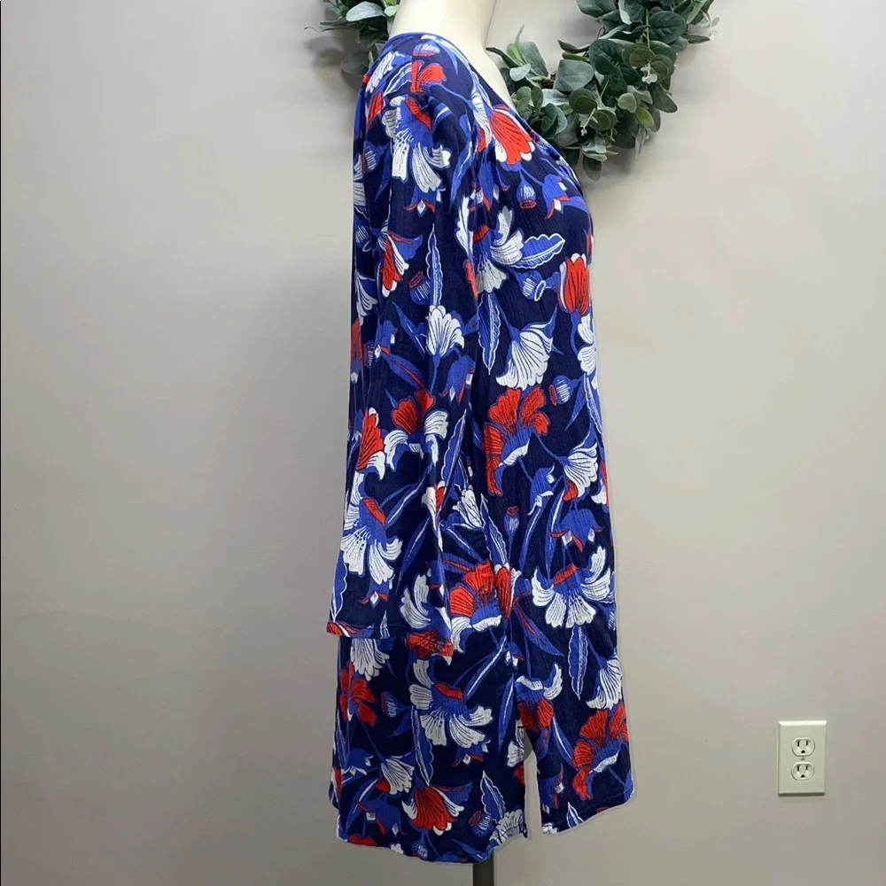 J. Crew Cotton Gauze Tunic V-neck 3/4 Sleeve Floral Print Cover-Up XL